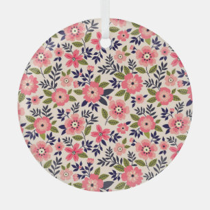 Vintage floral background, ditsy pink flowers. glass tree decoration