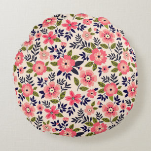 Vintage floral background, ditsy pink flowers. round cushion