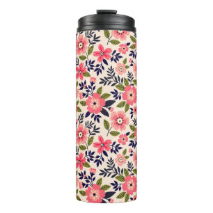 Vintage floral background, ditsy pink flowers. thermal tumbler