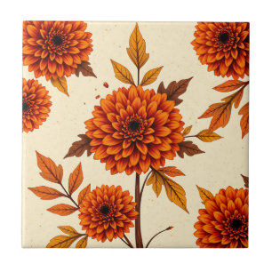 Vintage Floral Background with Marigolds and Oak  Tile