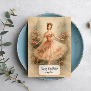 Vintage Floral Ballet Dancer Card