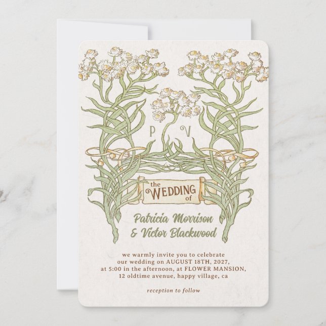 Vintage Floral Banner Wedding  Invitation (Front)