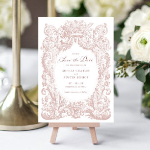 Vintage Floral Baroque Frame Blush Save the Date Invitation