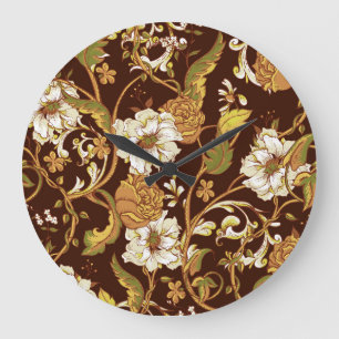 Vintage floral baroque: magnolias, roses pattern. large clock