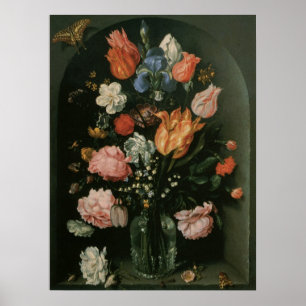 Vintage Floral Baroque, Vase of Flowers in a Niche Poster