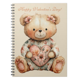 Vintage Floral Bear With Heart Notebook