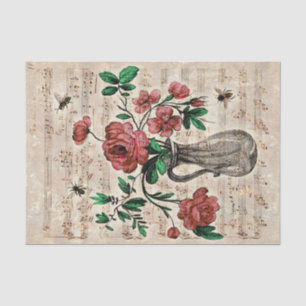 Vintage Floral Bees Music Ephemera Tissue Paper