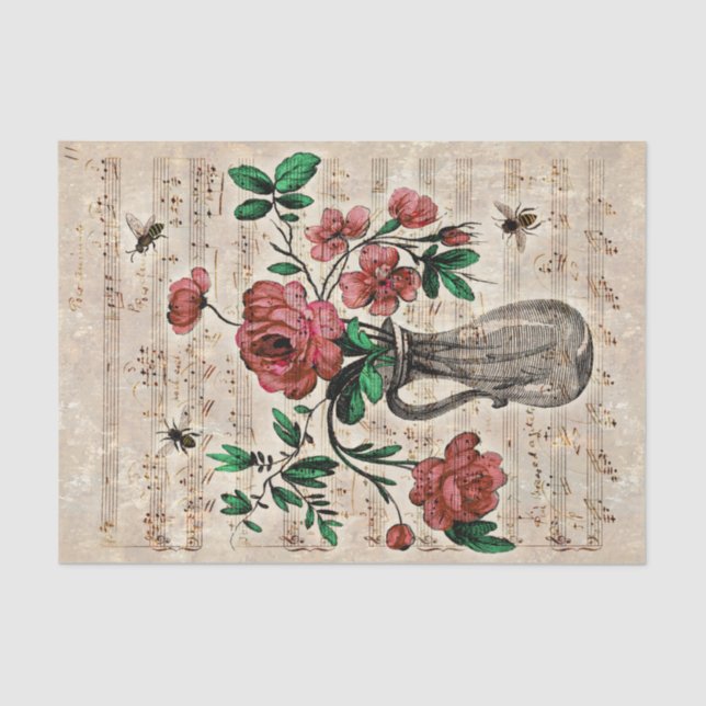 Vintage Floral Bees Music Ephemera Tissue Paper (Front)