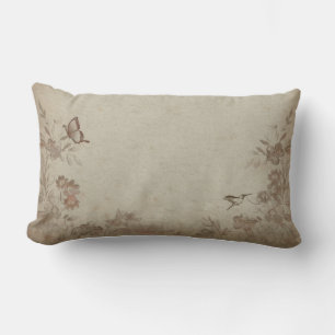 Vintage Floral Beige Lumbar Cushion