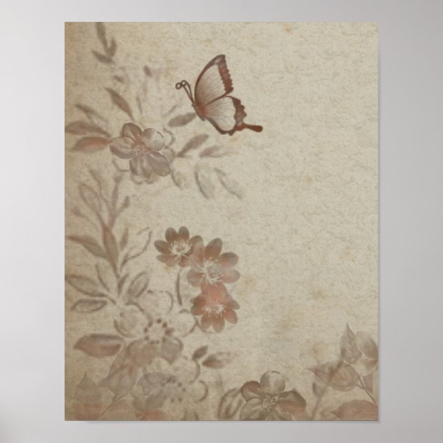 Vintage Floral Beige Poster (Front)