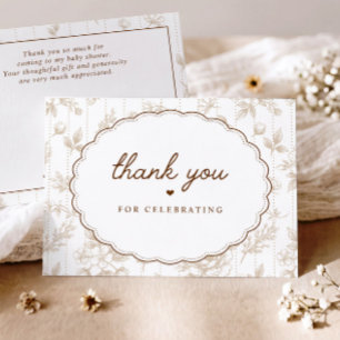 Vintage Floral Beige Scalloped Oval Baby Shower Thank You Card