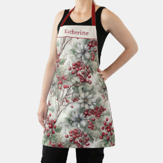 Vintage Floral Berries Cottage Core Boho Name Apron