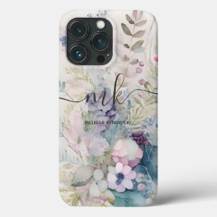 Vintage Floral Berries Ferns Monogram Name iPhone 13 Pro Case