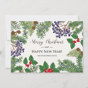 Vintage Floral Berry Garland Holiday Card