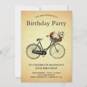 Vintage Floral Bicycle Birthday Party Invitation