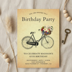 Vintage Floral Bicycle Birthday Party Invitation