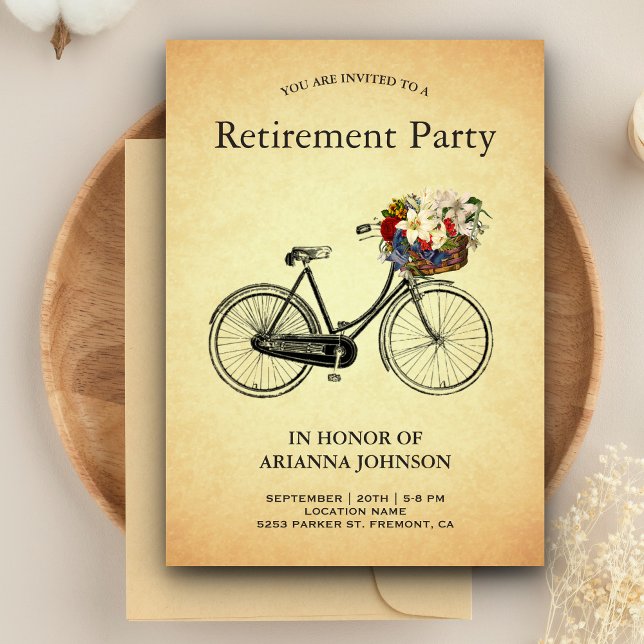 Vintage Floral Bicycle Retirement Party Invitation (Creator Uploaded)