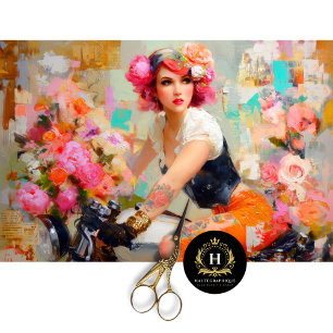 Vintage Floral Biker Woman Decoupage Tissue Paper
