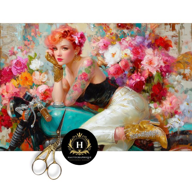 Vintage Floral Biker Woman Decoupage Tissue Paper (Creator Uploaded)