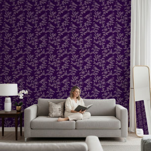 Vintage Floral Bird Pattern Plum Purple Wallpaper