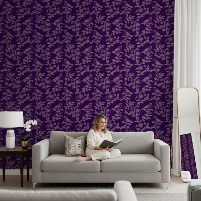 Vintage Floral Bird Pattern Plum Purple Wallpaper (Creator Uploaded)