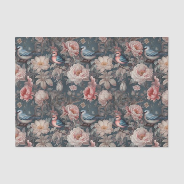 Vintage Floral Bird Tissue Paper (Front)