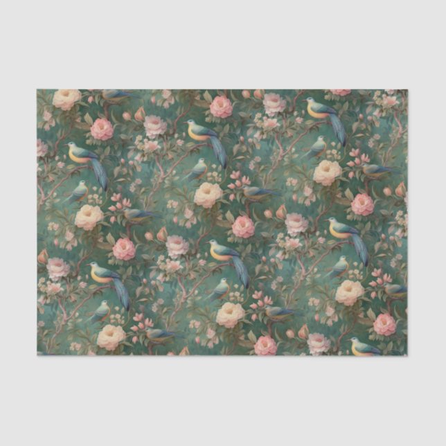 Vintage Floral Bird Tissue Paper (Front)