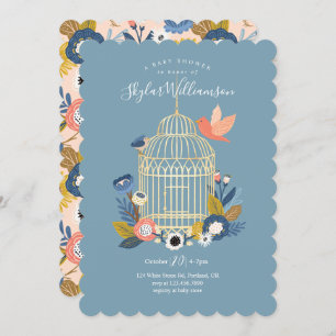 Vintage Floral Birdcage Mum & Baby Bird Shower Invitation
