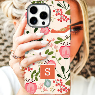 Vintage Floral Birds Botanical Pattern Monogram Case-Mate iPhone Case