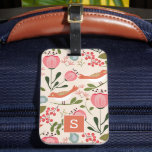 Vintage Floral Birds Botanical Pattern Monogram Luggage Tag<br><div class="desc">Vintage Floral Birds Botanical Pattern Monogram Bag Tag. This retro trendy design features stylish botanical flowers and birds. Personalise this custom design with your own monogram initial.</div>