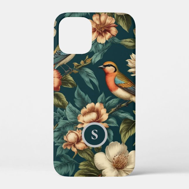 Vintage floral birds monogram iPhone / iPad case (Back)