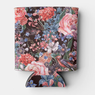 Vintage Floral Birds: Watercolor Elegance. Can Cooler