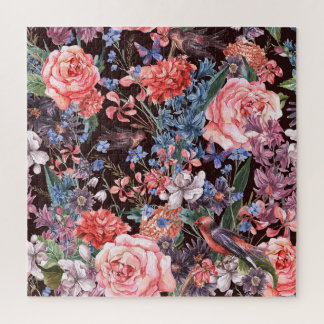 Vintage Floral Birds: Watercolor Elegance. Jigsaw Puzzle