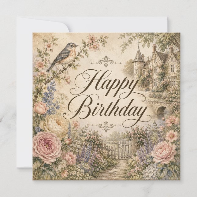 Vintage Floral Birthday Card (Front)
