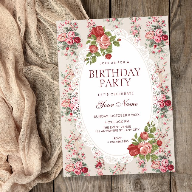 Vintage floral birthday  invitation (Creator Uploaded)