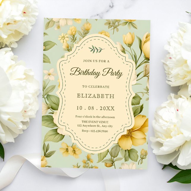 Vintage floral birthday invitation (Creator Uploaded)