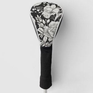 Vintage Floral Black and White Classic Golf Head Cover