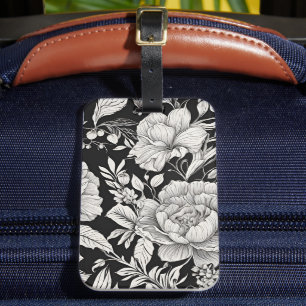 Vintage Floral Black and White Classic Luggage Tag