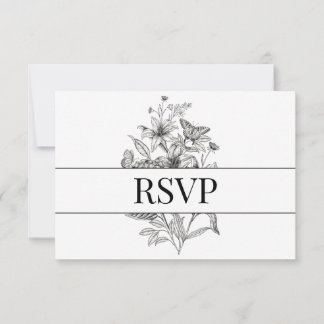 Vintage Floral Black and White RSVP Card