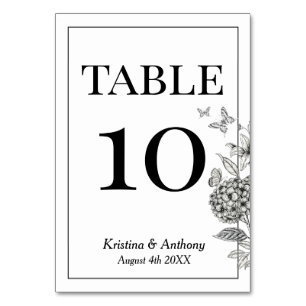 Vintage Floral Black and White Table Number