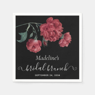 Vintage Floral Black Bridal Shower Brunch Napkin