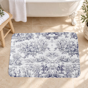Vintage floral black toile de jouy monogram bath mat