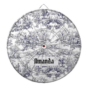 Vintage floral black toile de jouy monogram dartboard