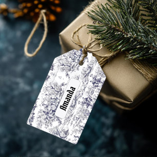 Vintage floral black toile de jouy monogram gift tags