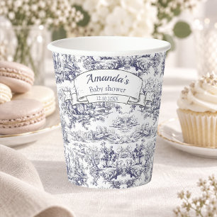 Vintage floral black toile de jouy monogram paper cups