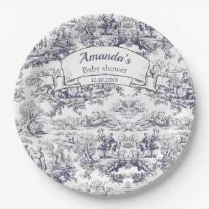 Vintage floral black toile de jouy monogram paper plate