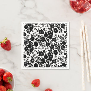 Vintage Floral Black White Bridal Shower Napkin