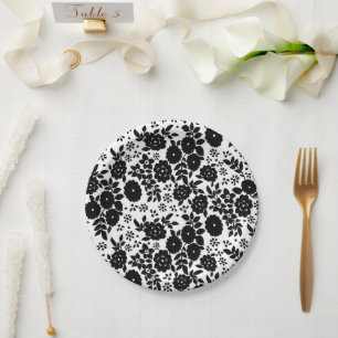 Vintage Floral Black White Bridal Shower Paper Plate