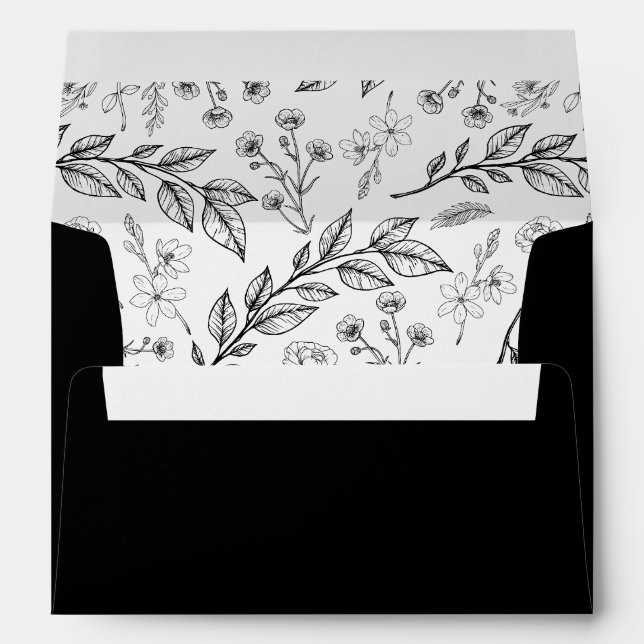 Vintage Floral Black White Wedding Envelope (Back (Bottom))