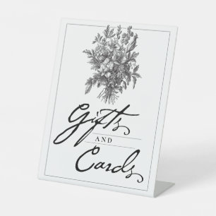 Vintage Floral Black & White Wedding Gifts & Cards Pedestal Sign